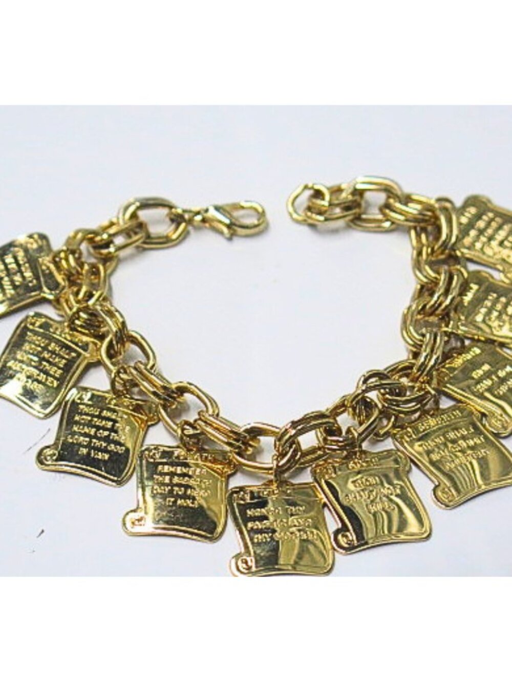Gold Tone Ten Commandments Charm Bracelet